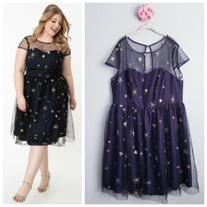 Unique Vintage X Magnolia Place Navy Tulle Star Embroidered Dress